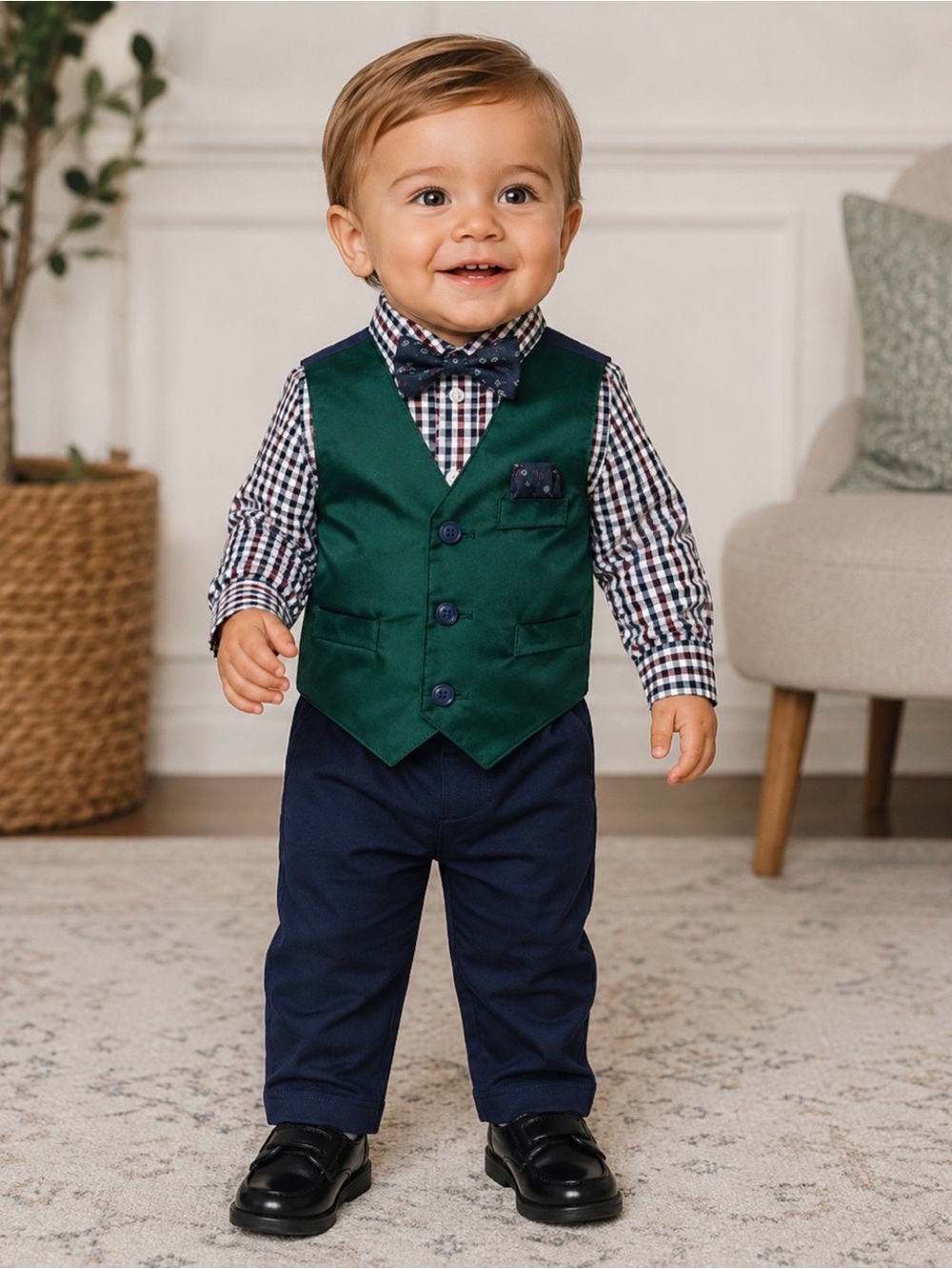 NWT Nautica Baby Boys 4PC Shirt Vest Bow Tie & Pant Set